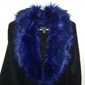 Forever 21 Black Cardigan with Blue Fur. Plus 3X